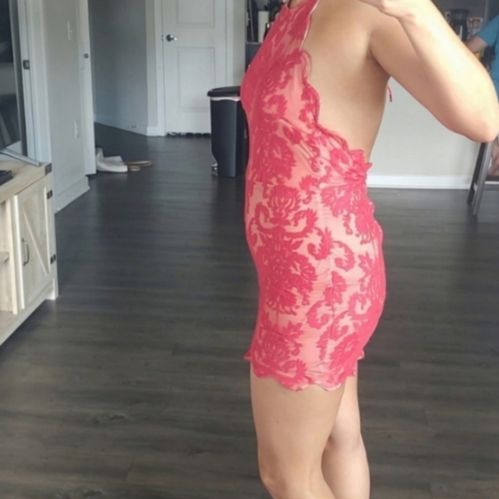 Red lace mini dress